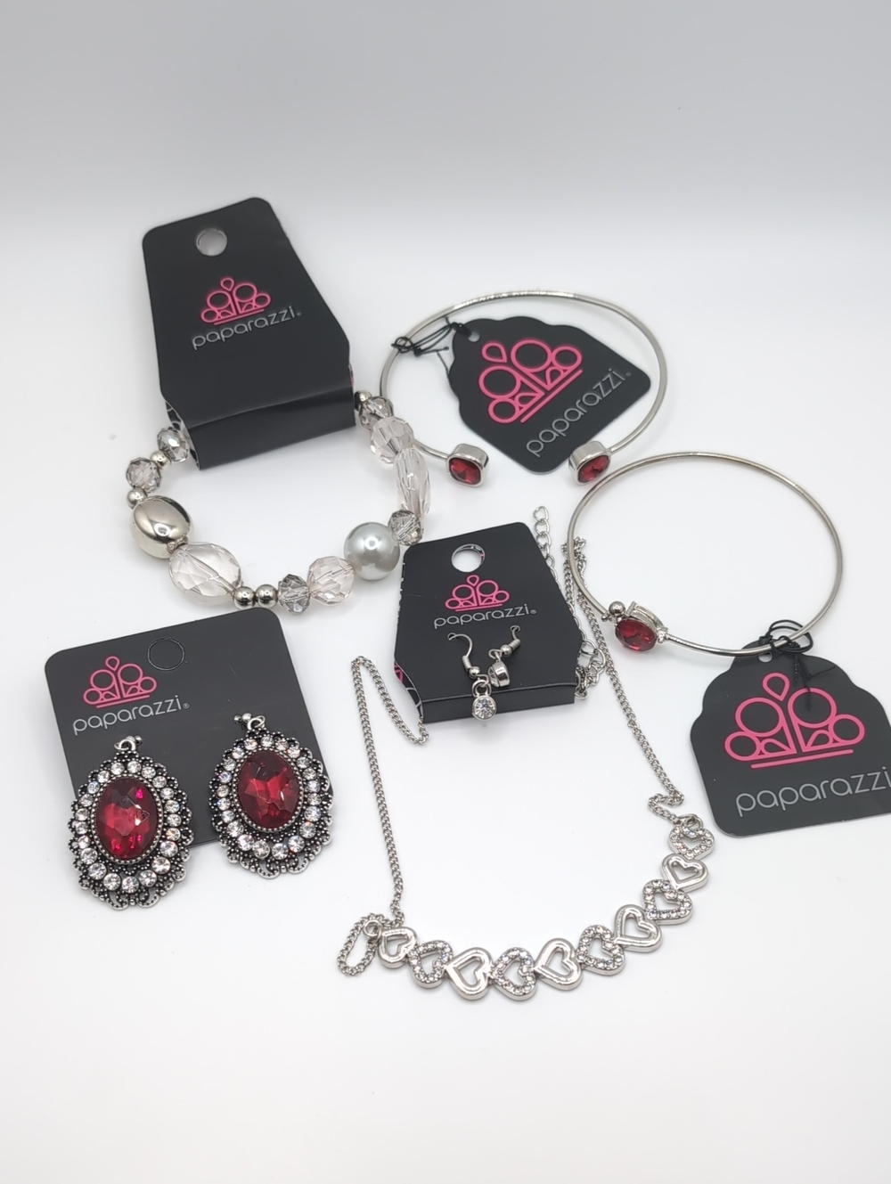 5 Pc Jewelry Lot Silver & Red Earrings Necklace Bracelets NWT